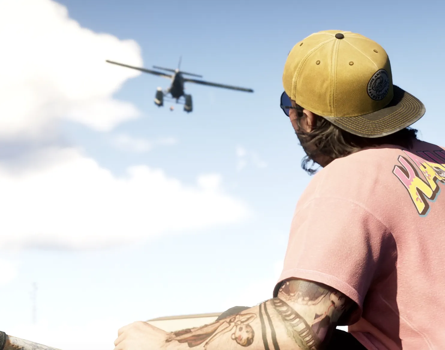 Cal Hampton look at the plane