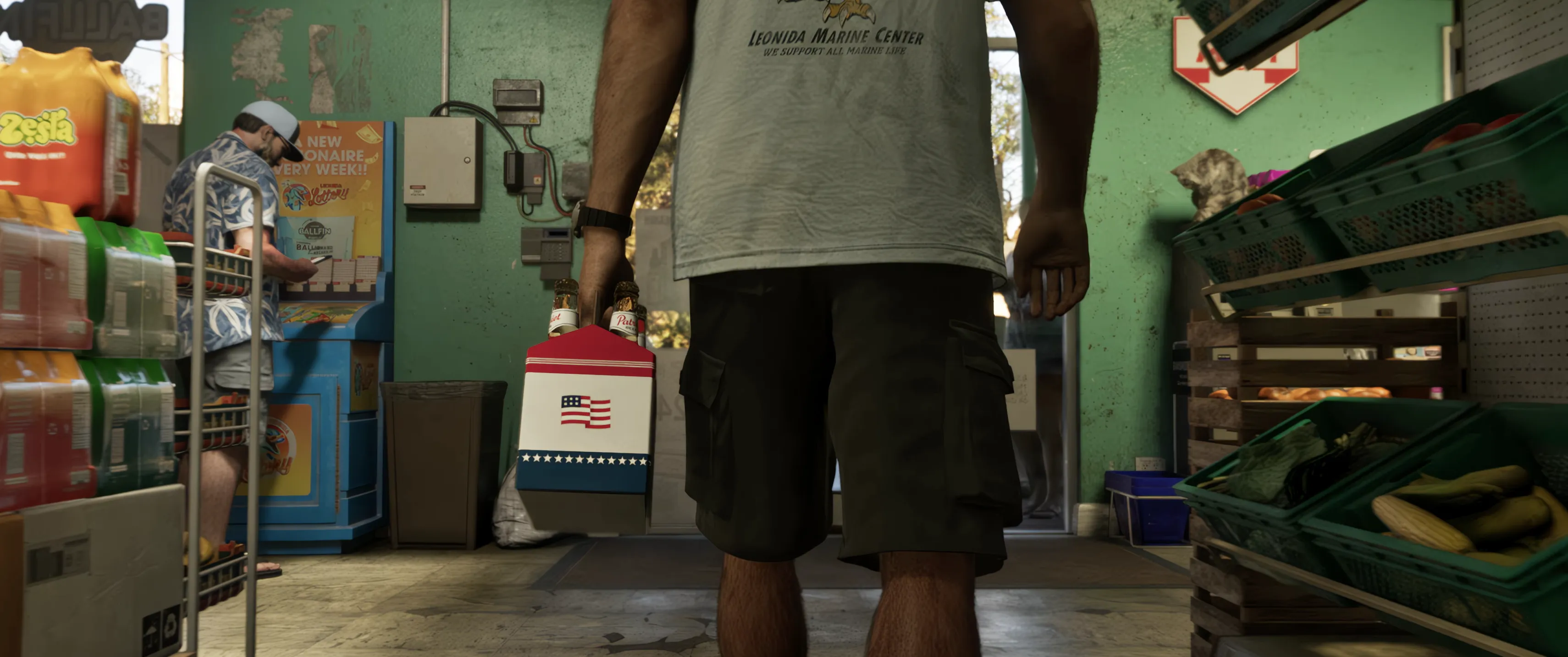 Jason with a pack of beer in a store - Trailer 2 Shot