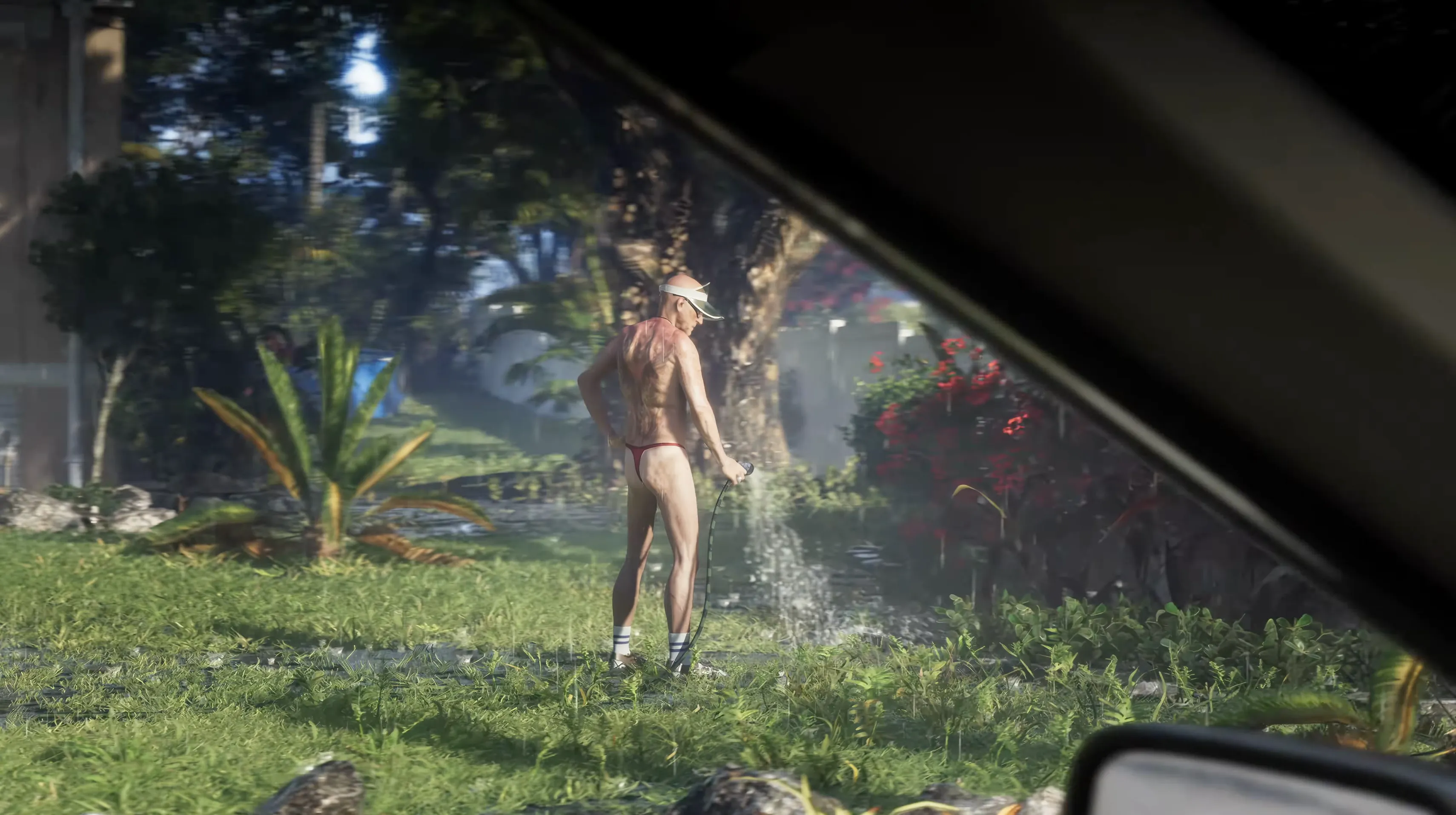 Man in a thong in a garden - Trailer 1 Shot